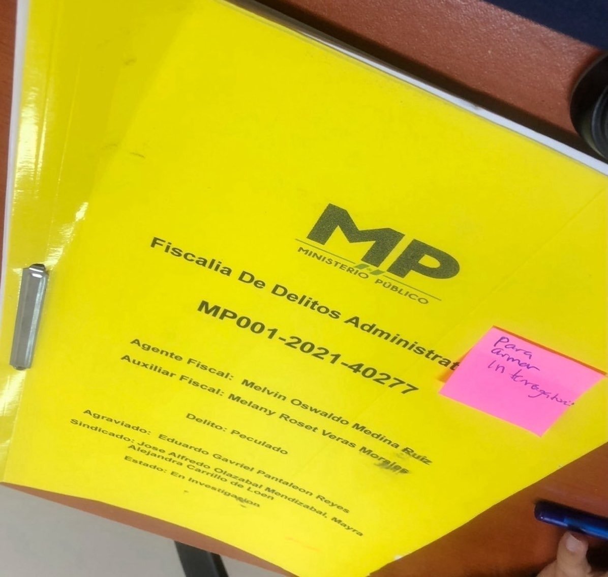  Expediente de investigación que estaba asignado a la Fiscalía de Delitos Administrativos 