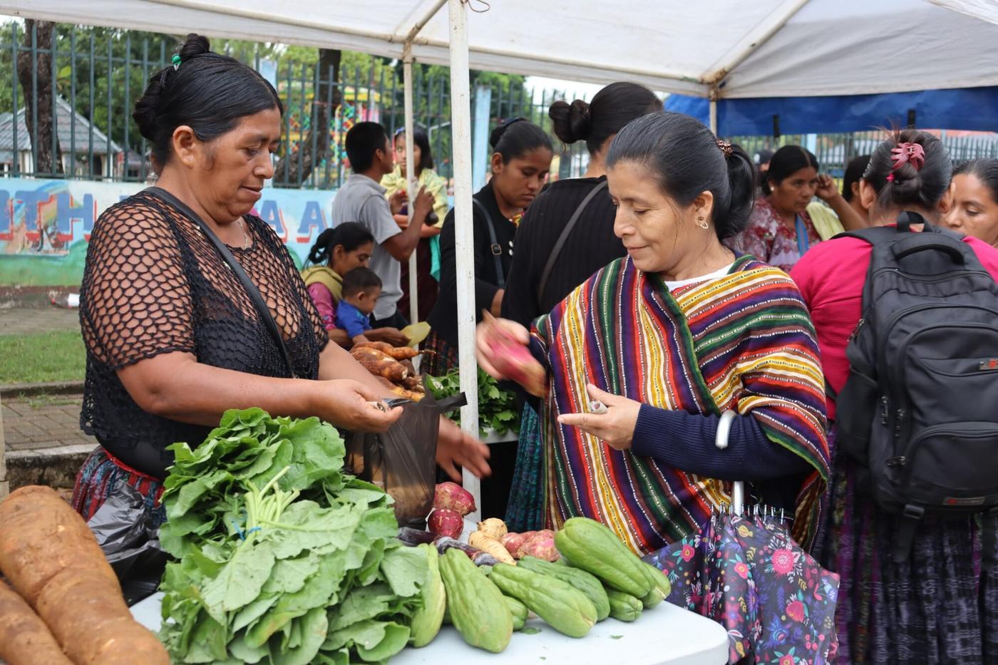  Una mujer compra verduras en el mercado comunitario instalado en El Estor, Izabal. Foto de Juan Bautista Xol 