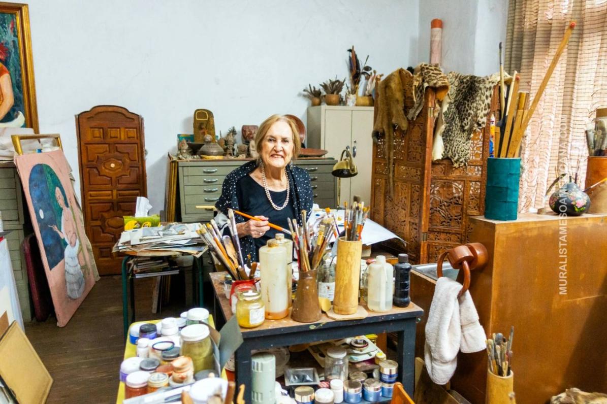 Rina Lazo en su estudio en Coyoacán, septiembre de 2019